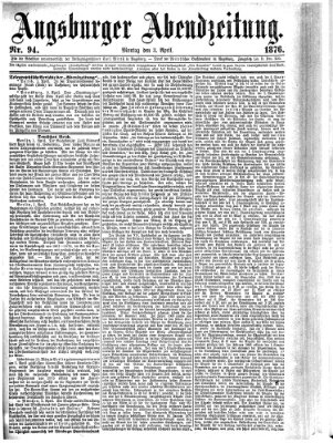 Augsburger Abendzeitung Montag 3. April 1876