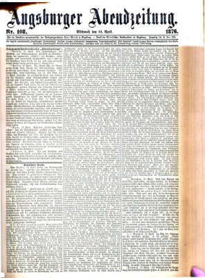 Augsburger Abendzeitung Mittwoch 19. April 1876