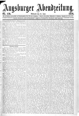 Augsburger Abendzeitung Mittwoch 28. Juni 1876