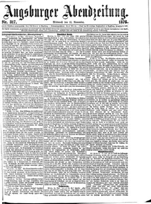 Augsburger Abendzeitung Mittwoch 15. November 1876