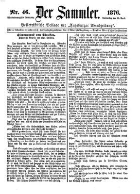 Der Sammler (Augsburger Abendzeitung) Donnerstag 20. April 1876