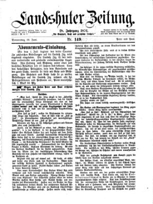 Landshuter Zeitung Donnerstag 29. Juni 1876