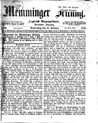 Memminger Zeitung Donnerstag 10. Februar 1876