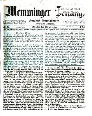 Memminger Zeitung Dienstag 22. Februar 1876