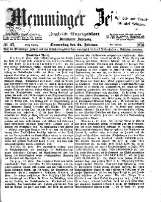 Memminger Zeitung Donnerstag 24. Februar 1876