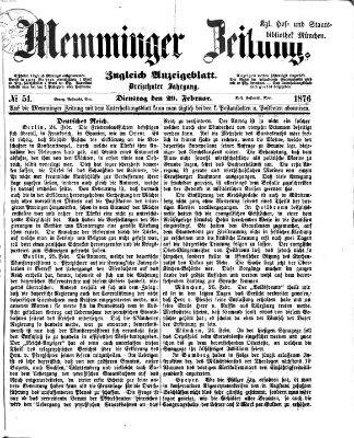 Memminger Zeitung Dienstag 29. Februar 1876