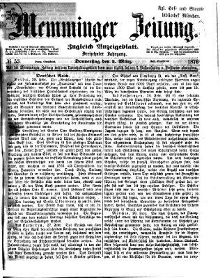 Memminger Zeitung Donnerstag 2. März 1876