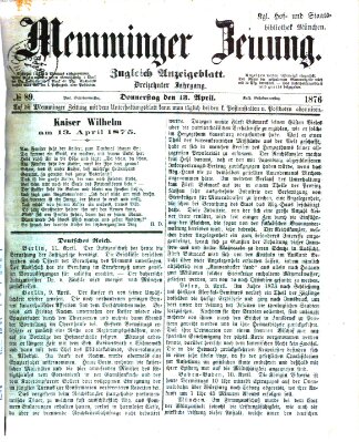 Memminger Zeitung Donnerstag 13. April 1876