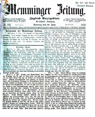 Memminger Zeitung Samstag 10. Juni 1876