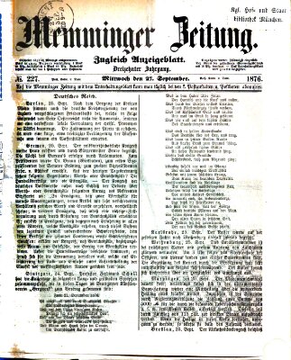 Memminger Zeitung Mittwoch 27. September 1876