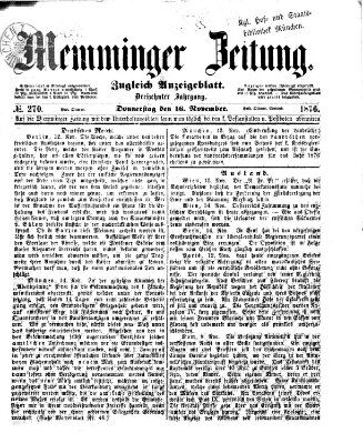 Memminger Zeitung Donnerstag 16. November 1876