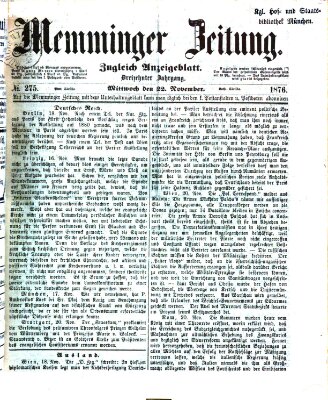 Memminger Zeitung Mittwoch 22. November 1876