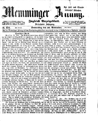 Memminger Zeitung Donnerstag 23. November 1876