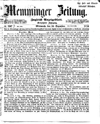 Memminger Zeitung Mittwoch 13. Dezember 1876