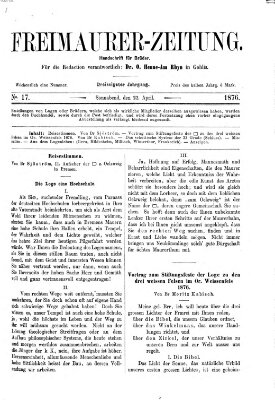 Freimaurer-Zeitung Samstag 22. April 1876