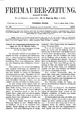 Freimaurer-Zeitung Samstag 16. September 1876