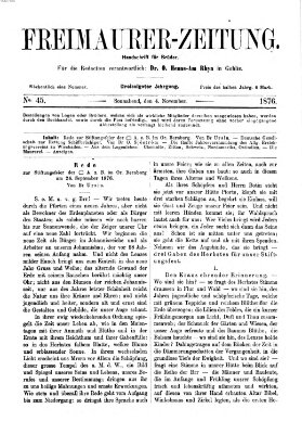 Freimaurer-Zeitung Samstag 4. November 1876