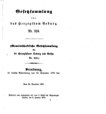 Gesetz-Sammlung für das Herzogtum Coburg (Coburger Regierungs-Blatt) Samstag 8. Januar 1876