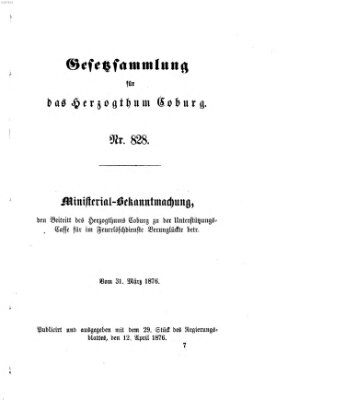 Gesetz-Sammlung für das Herzogtum Coburg (Coburger Regierungs-Blatt) Mittwoch 12. April 1876