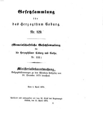 Gesetz-Sammlung für das Herzogtum Coburg (Coburger Regierungs-Blatt) Samstag 15. April 1876