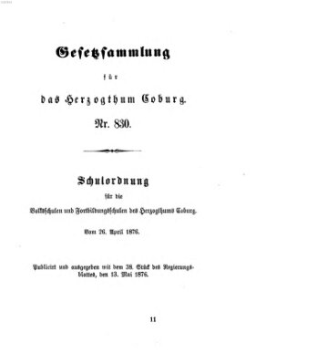 Gesetz-Sammlung für das Herzogtum Coburg (Coburger Regierungs-Blatt) Samstag 13. Mai 1876