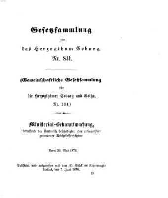 Gesetz-Sammlung für das Herzogtum Coburg (Coburger Regierungs-Blatt) Mittwoch 7. Juni 1876