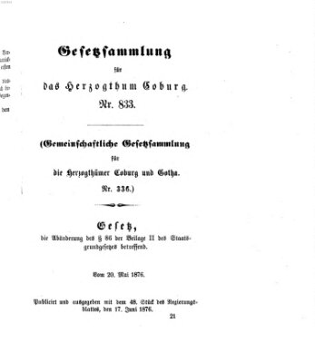 Gesetz-Sammlung für das Herzogtum Coburg (Coburger Regierungs-Blatt) Samstag 17. Juni 1876