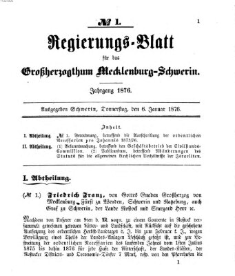 Regierungsblatt für Mecklenburg-Schwerin (Großherzoglich-Mecklenburg-Schwerinsches officielles Wochenblatt) Donnerstag 6. Januar 1876