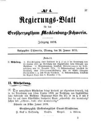 Regierungsblatt für Mecklenburg-Schwerin (Großherzoglich-Mecklenburg-Schwerinsches officielles Wochenblatt) Montag 24. Januar 1876