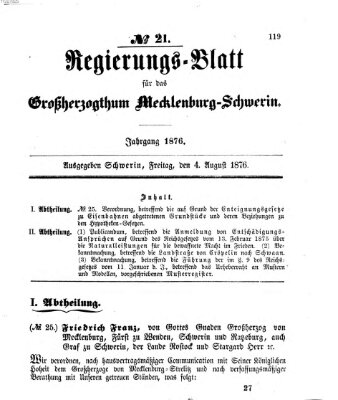 Regierungsblatt für Mecklenburg-Schwerin (Großherzoglich-Mecklenburg-Schwerinsches officielles Wochenblatt) Freitag 4. August 1876