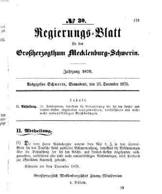 Regierungsblatt für Mecklenburg-Schwerin (Großherzoglich-Mecklenburg-Schwerinsches officielles Wochenblatt) Samstag 23. Dezember 1876