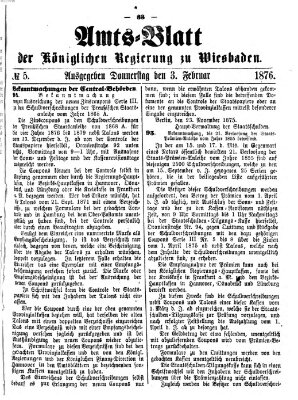 Amtsblatt der Regierung in Wiesbaden (Herzoglich-nassauisches allgemeines Intelligenzblatt) Donnerstag 3. Februar 1876