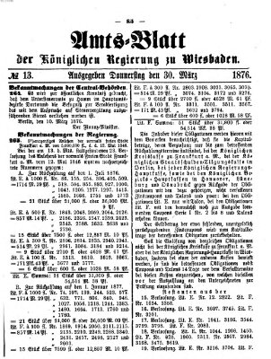 Amtsblatt der Regierung in Wiesbaden (Herzoglich-nassauisches allgemeines Intelligenzblatt) Donnerstag 30. März 1876