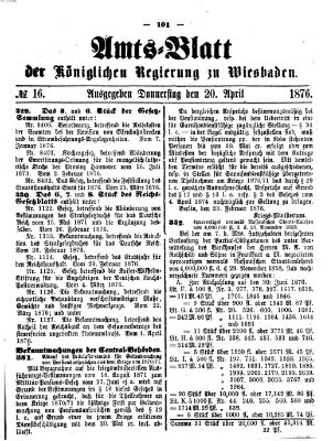 Amtsblatt der Regierung in Wiesbaden (Herzoglich-nassauisches allgemeines Intelligenzblatt) Donnerstag 20. April 1876