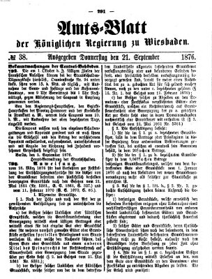 Amtsblatt der Regierung in Wiesbaden (Herzoglich-nassauisches allgemeines Intelligenzblatt) Donnerstag 21. September 1876