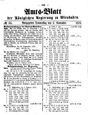 Amtsblatt der Regierung in Wiesbaden (Herzoglich-nassauisches allgemeines Intelligenzblatt) Donnerstag 2. November 1876