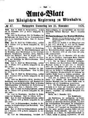 Amtsblatt der Regierung in Wiesbaden (Herzoglich-nassauisches allgemeines Intelligenzblatt) Donnerstag 23. November 1876