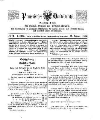 Preußisches Handels-Archiv Freitag 14. Januar 1876