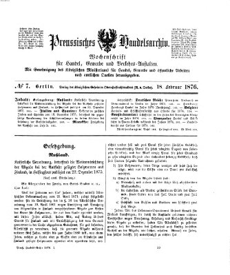 Preußisches Handels-Archiv Freitag 18. Februar 1876