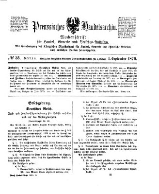 Preußisches Handels-Archiv Freitag 1. September 1876