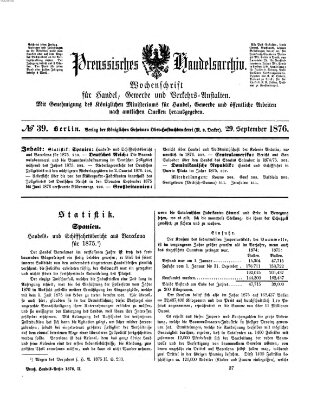 Preußisches Handels-Archiv Freitag 29. September 1876