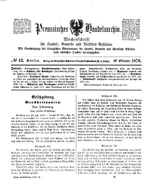 Preußisches Handels-Archiv Freitag 20. Oktober 1876