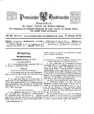 Preußisches Handels-Archiv Freitag 27. Oktober 1876