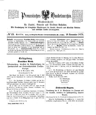 Preußisches Handels-Archiv Freitag 10. November 1876