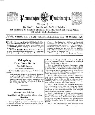 Preußisches Handels-Archiv Freitag 22. Dezember 1876