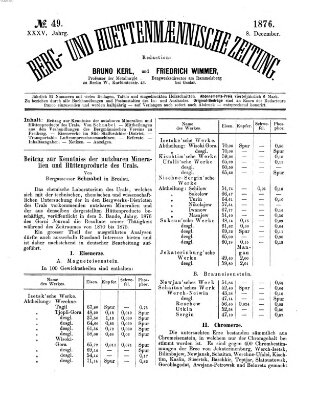 Berg- und hüttenmännische Zeitung Freitag 8. Dezember 1876