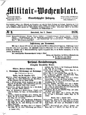 Militär-Wochenblatt Samstag 8. Januar 1876