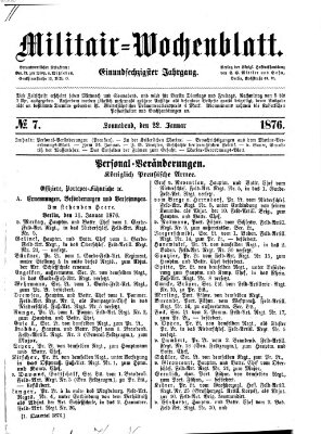 Militär-Wochenblatt Samstag 22. Januar 1876