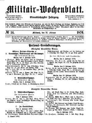 Militär-Wochenblatt Mittwoch 16. Februar 1876