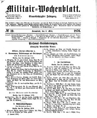 Militär-Wochenblatt Samstag 4. März 1876